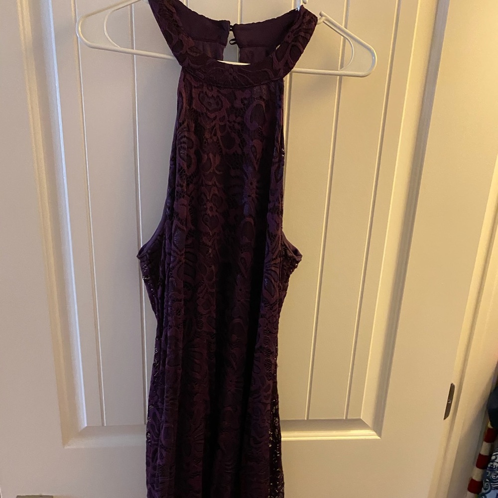 high neck lace purple mini dress